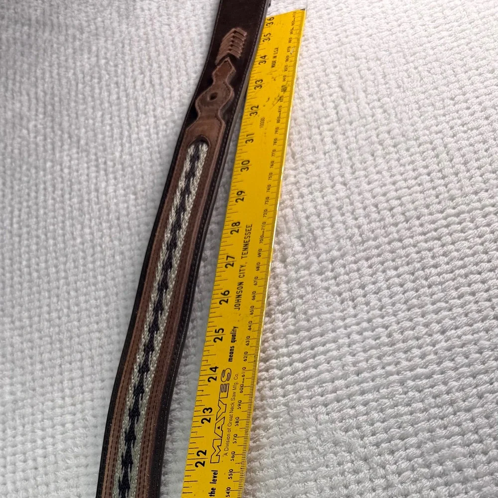 Nocona Belt Co Mens Brown Leather Western Woven Inlay Concho Belt 34 2426402